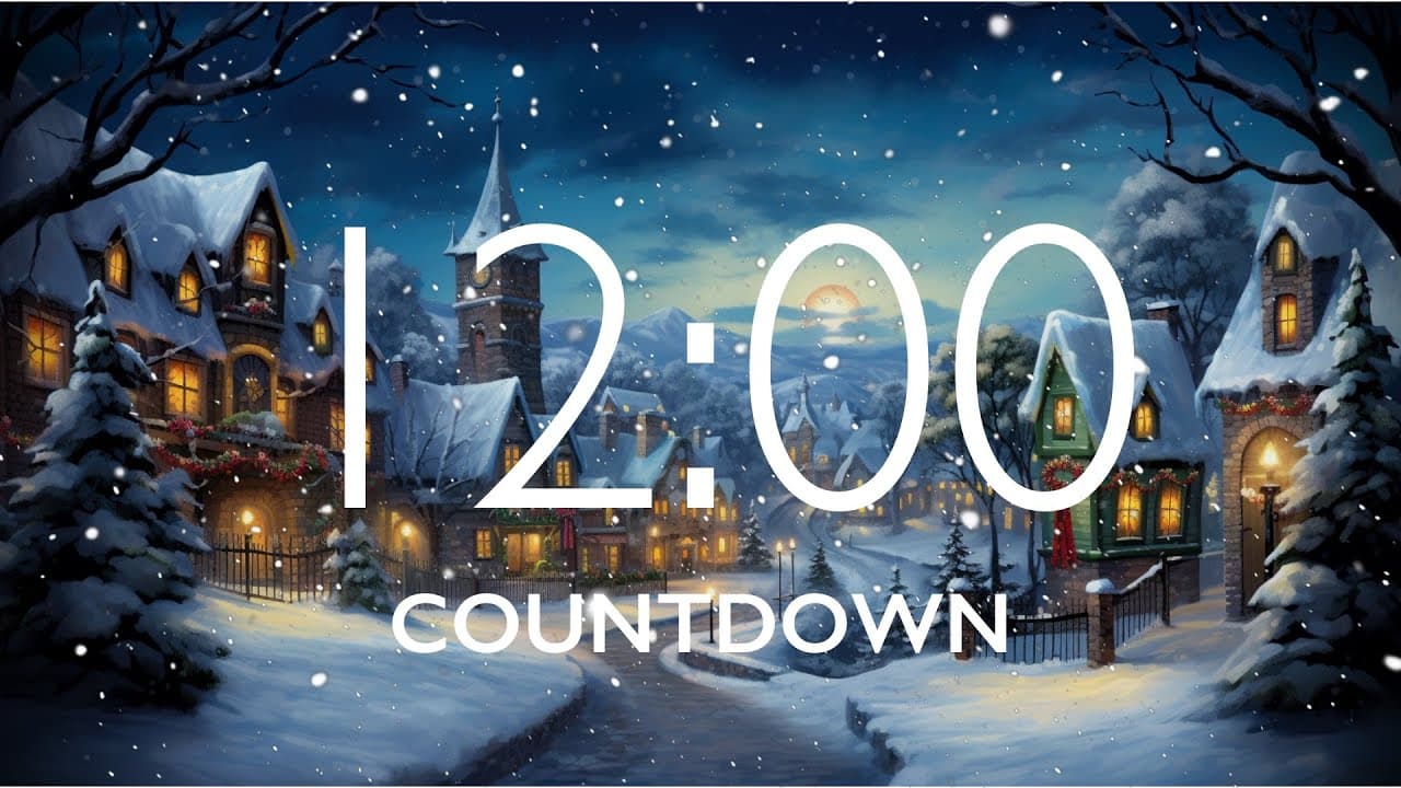 12 Minute Timer with Relaxing Music and Alarm – Snow Night Background, Version 2