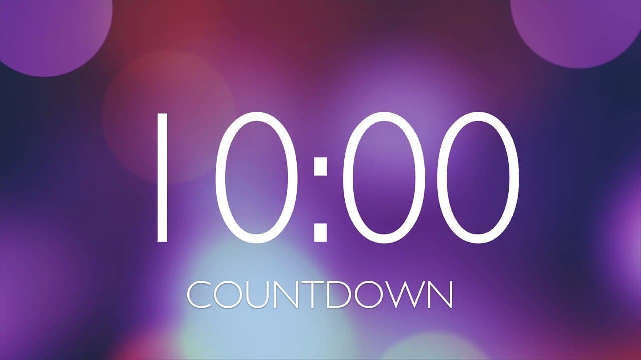 10 Minute Timer with Relaxing Music and Alarm – Purple Bokeh Background