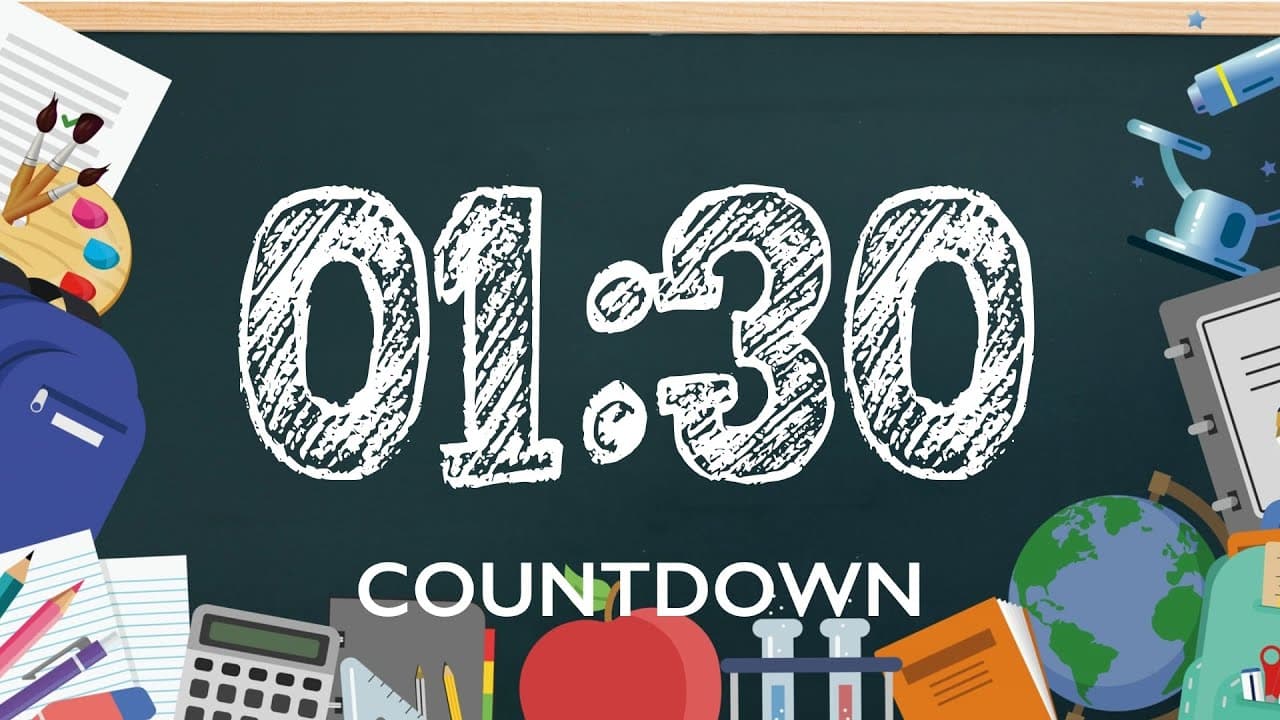 90 Seconds Timer with Music and Alarm – School Supplies Background