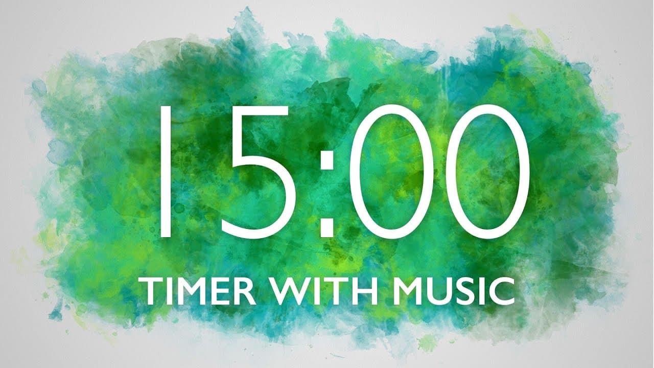 15 Minute Timer for Classroom with Relaxing Music – Watercolor Background