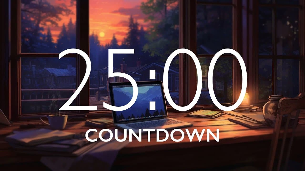 25 Minute Timer with Relaxing Music and Alarm – Study Room Background