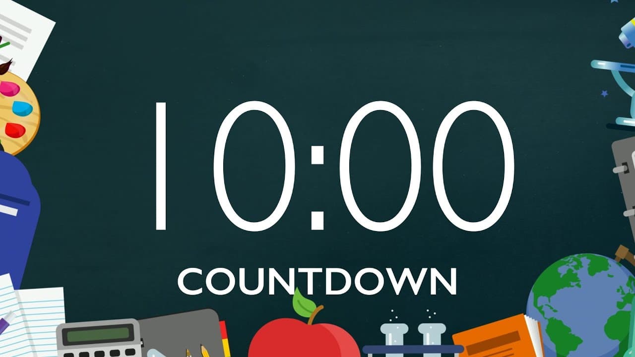 10 Minute Back to School Timer with Music and Alarm – School Supplies Background