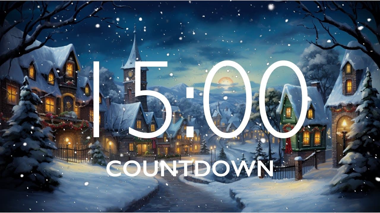 15 Minute Timer with Relaxing Music and Alarm – Snow Night Background, Version 2