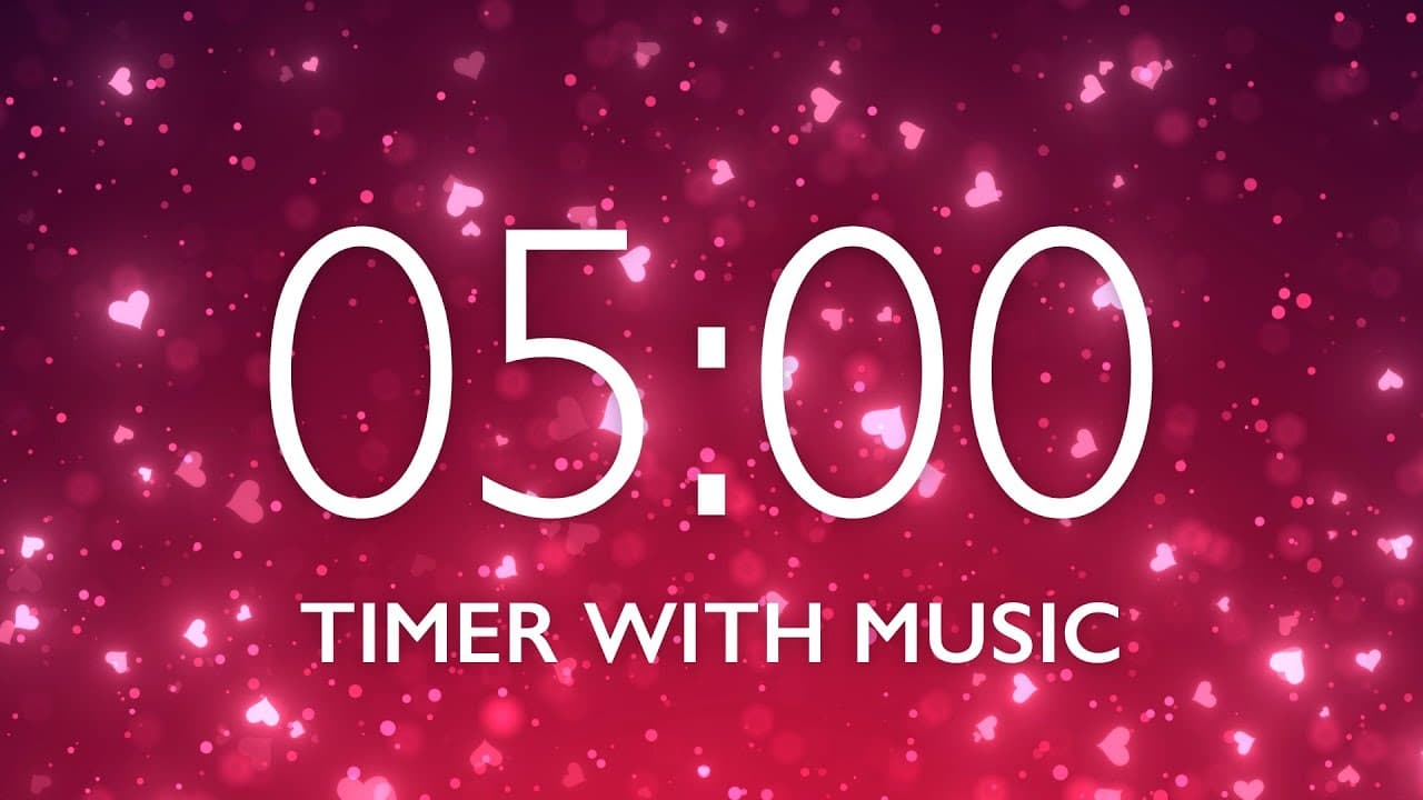 5 Minute Timer with Relaxing Music and Alarm – Pink Sparkles Background