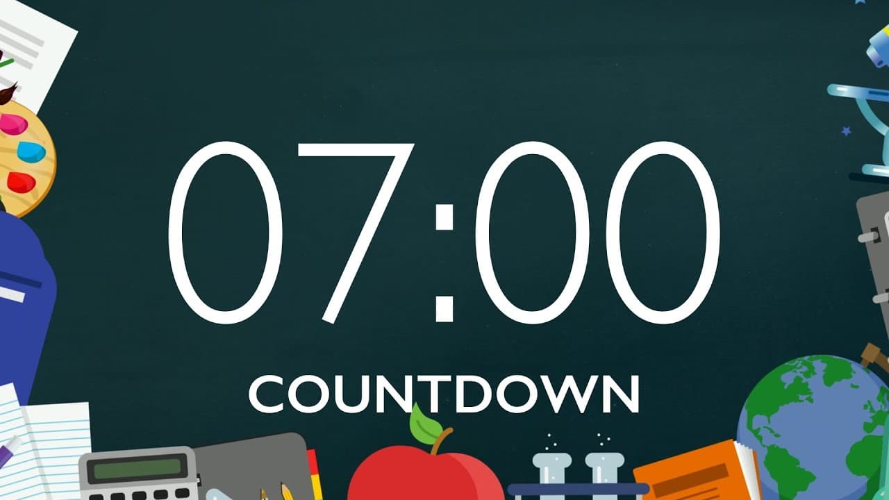 7 Minute Back to School Timer with Music and Alarm – School Supplies Background