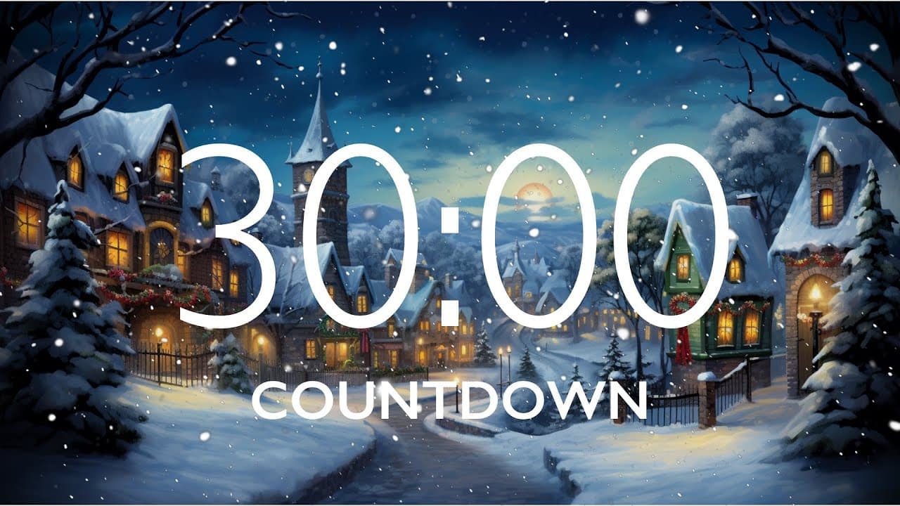 30 Minute Timer with Relaxing Music and Alarm – Snow Night Background, Version 2