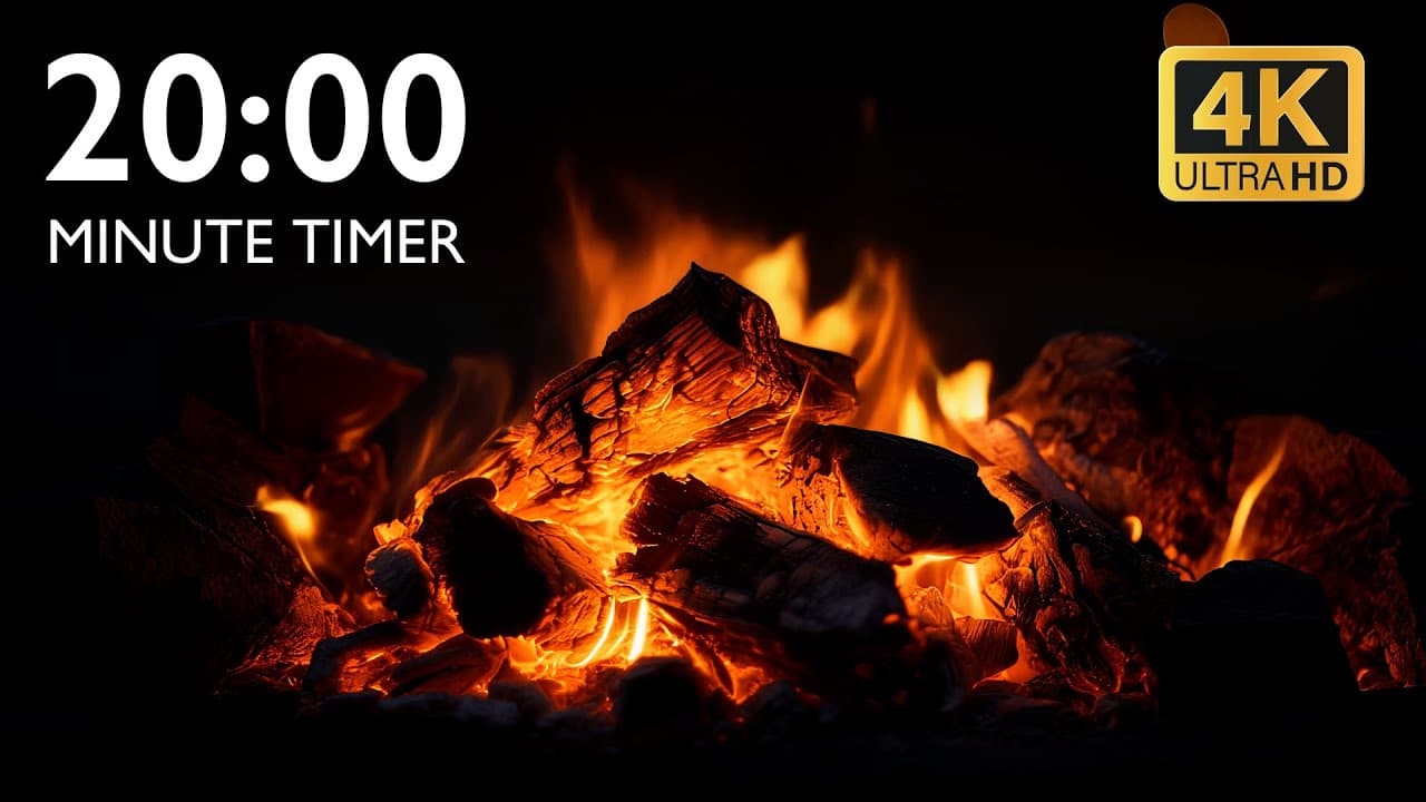 20 Minute Fireplace Timer with Relaxing Music and Alarm 4K