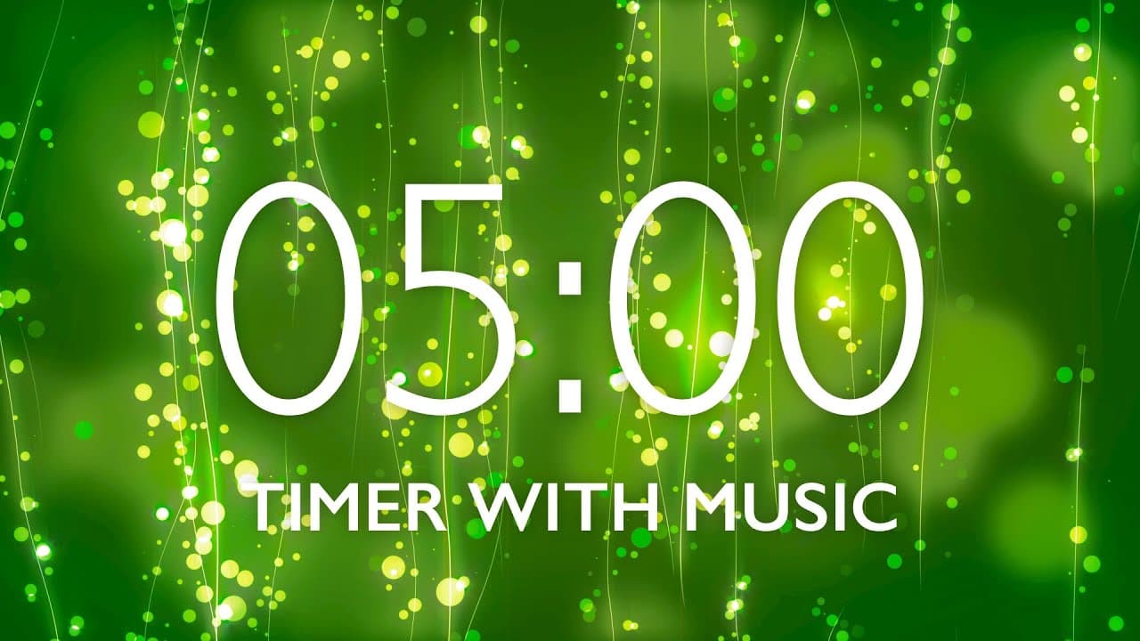 5 Minute Timer with Relaxing Music and Alarm – Green Sparkles Background