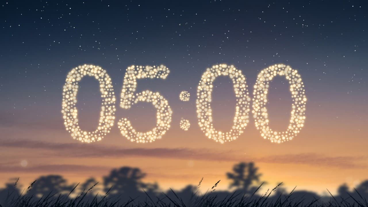 5 Minute Timer with Relaxing Music and Alarm | Fall Firefly Evening Scene