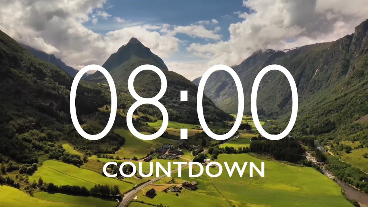 8 Minute Timer with Relaxing Piano Music and Alarm – Mountain Landscape Background