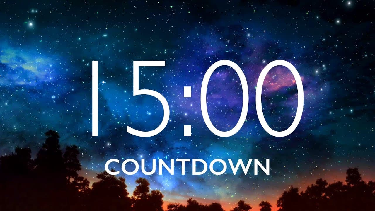 15 Minute Timer with Relaxing Music and Alarm – Starry Sky Background, Version 2