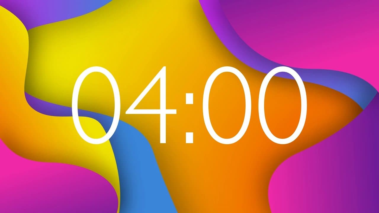 4 Minute Timer with Music and Alarm – Colorful Waves Background
