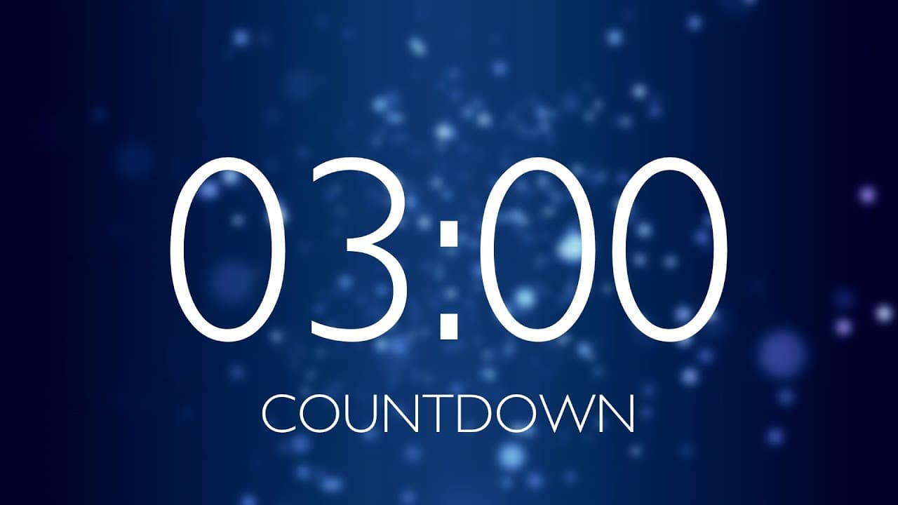 3 Minute Timer with Relaxing Music and Alarm – Blue Sparkles Background