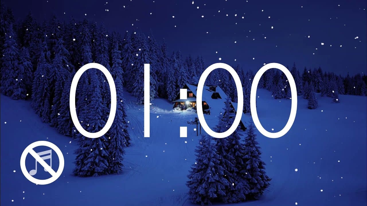 1 Minute Timer Winter Themed with Alarm no Music – Snow Night Background