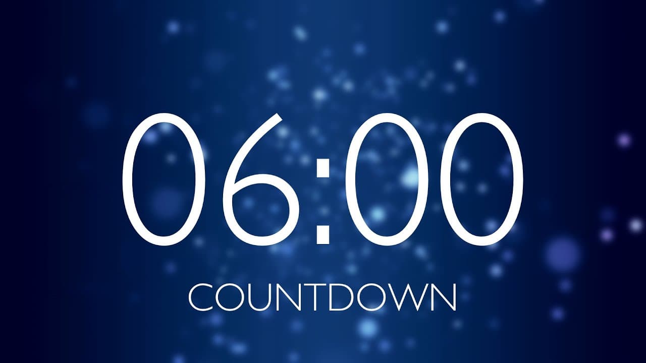 6 Minute Timer with Relaxing Music and Alarm – Blue Sparkles Background