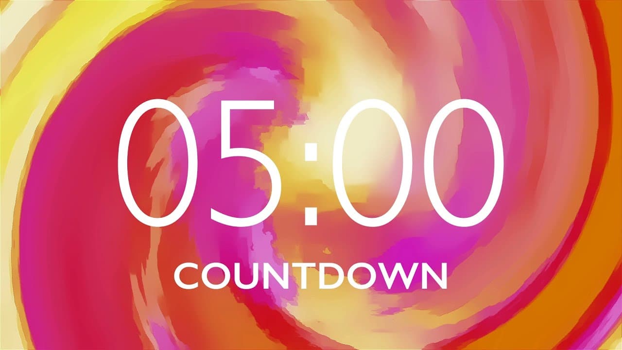 5 Minute Classroom Timer with Relaxing Music and Alarm – Colorful Swirl Background