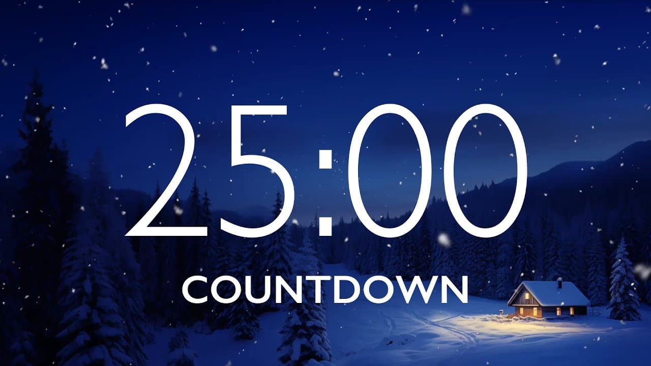 25 Minute Timer with Relaxing Music and Alarm – Snow Night Background
