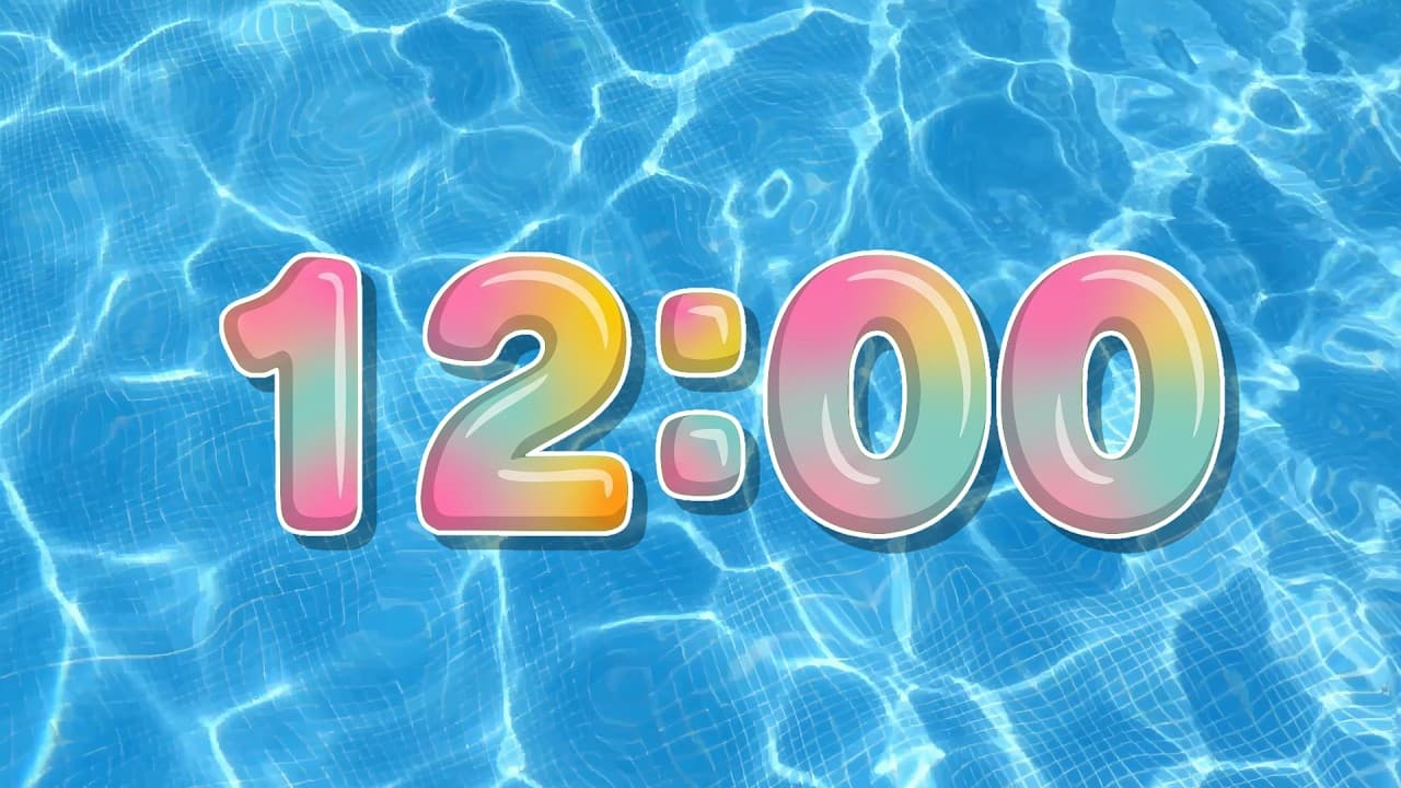 12 Minute Timer with Fun Music and Alarm – Pool Water Background