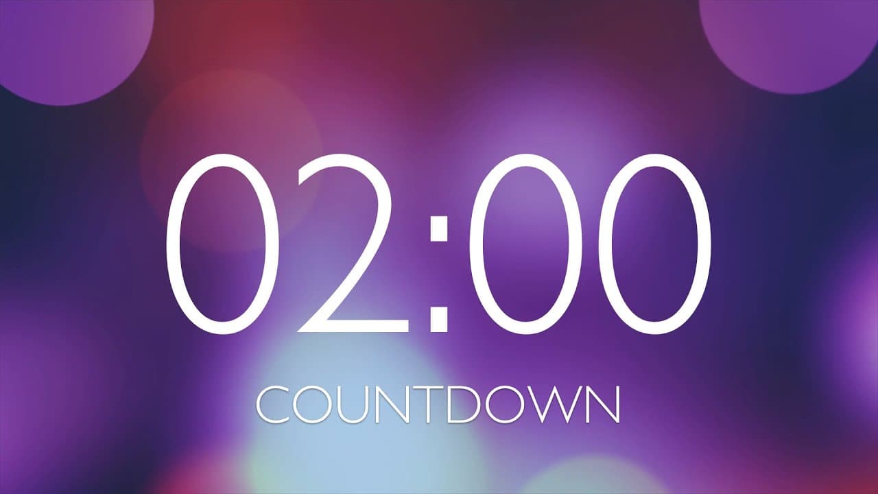 2 Minute Timer with Relaxing Music and Alarm – Purple Bokeh Background