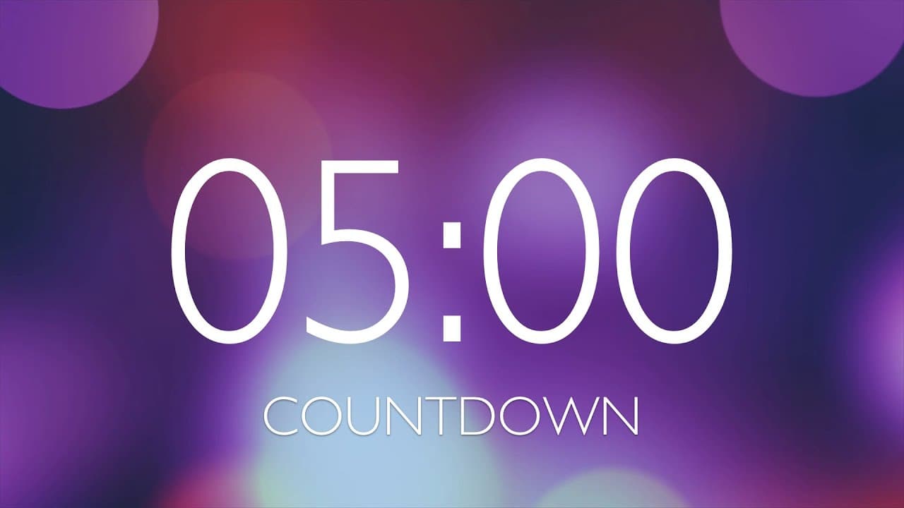 5 Minute Timer with Relaxing Music and Alarm – Purple Bokeh Background