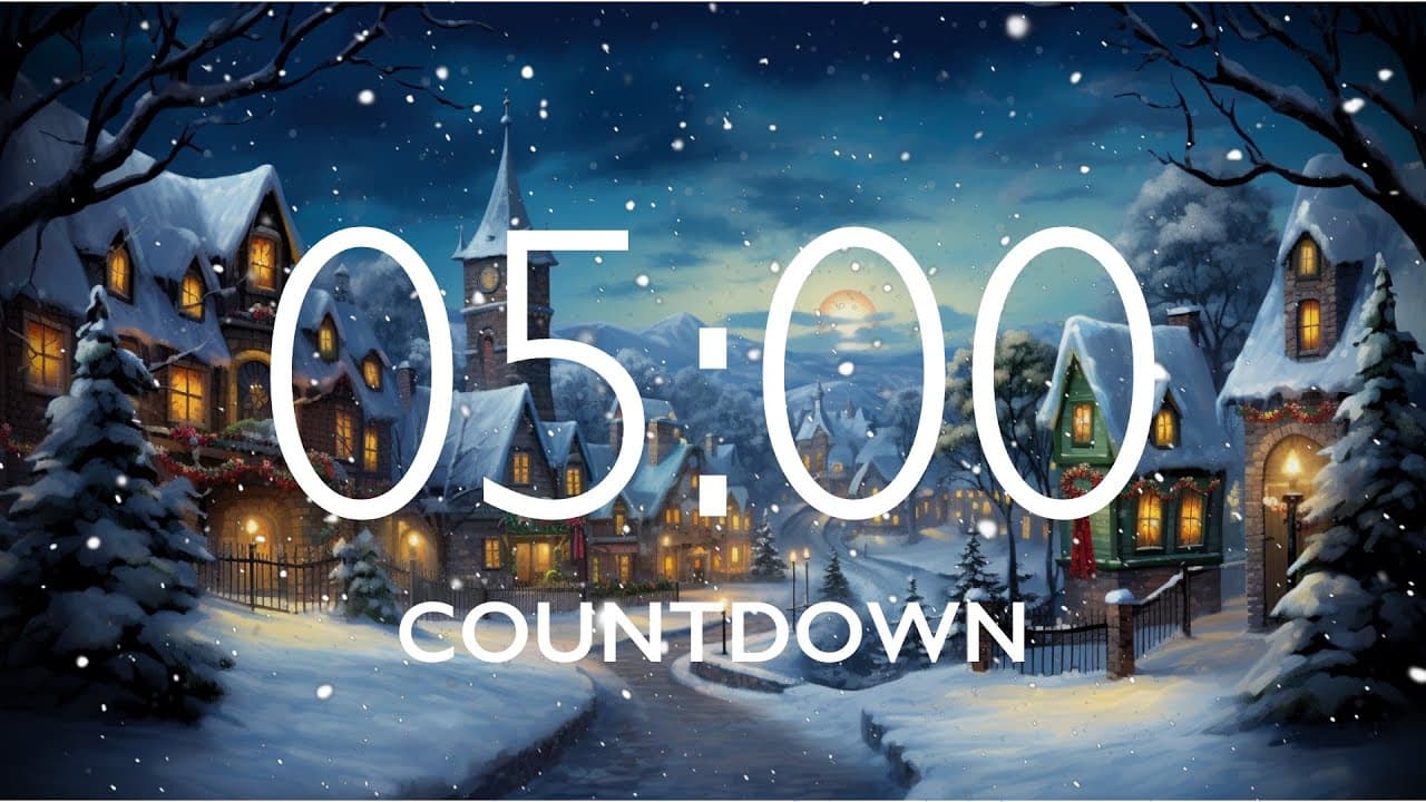 5 Minute Timer with Relaxing Music and Alarm – Snow Night Background, Version 2
