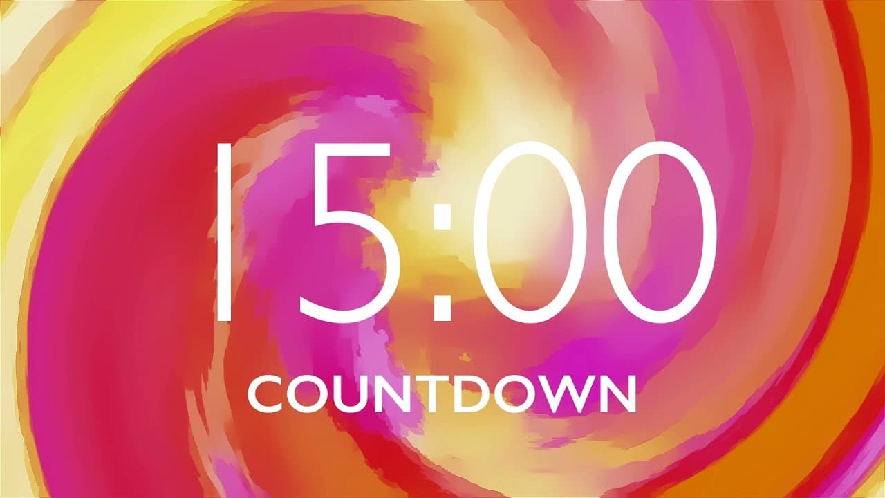 15 Minute Classroom Timer with Relaxing Music and Alarm – Colorful Swirl Background