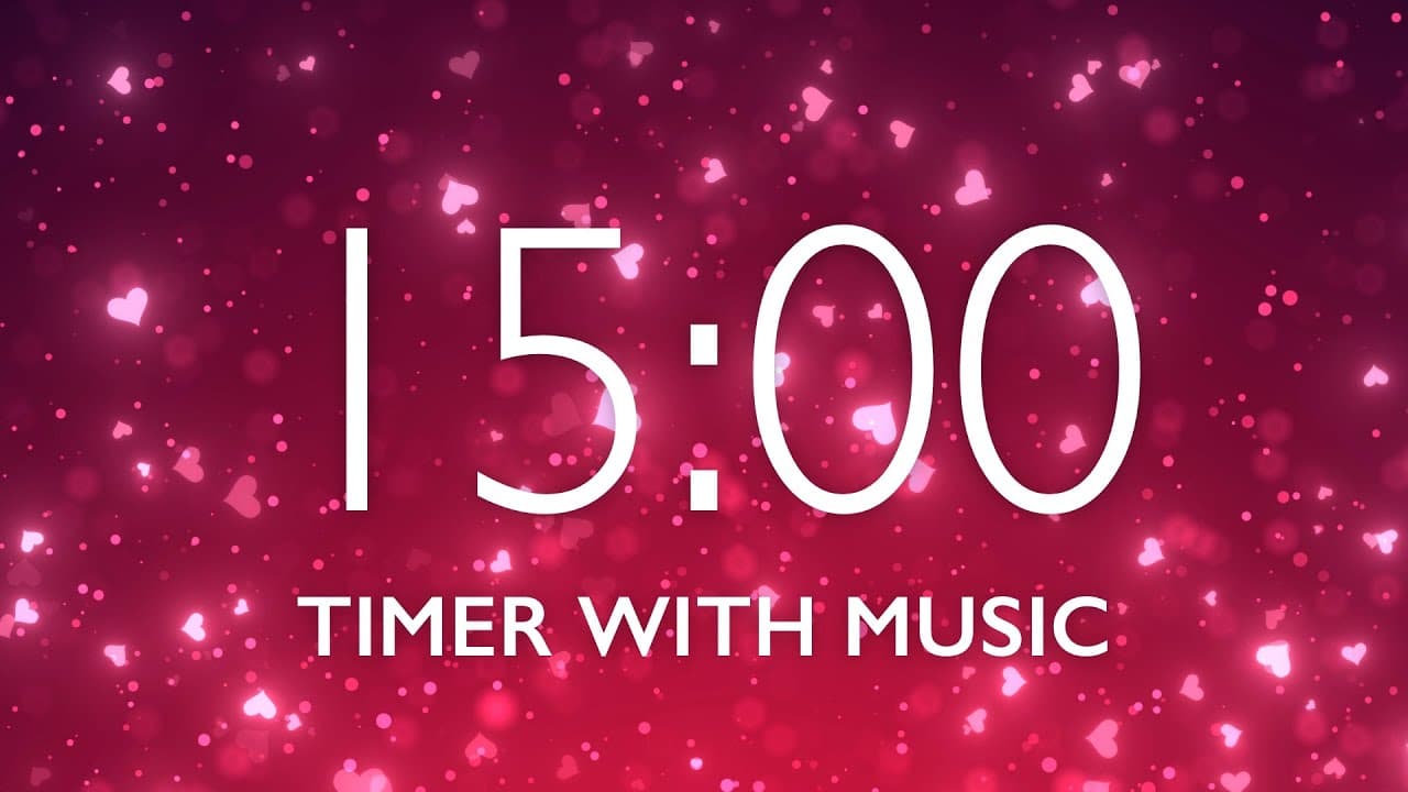 15 Minute Timer with Relaxing Music & Alarm – Pink Sparkles Background