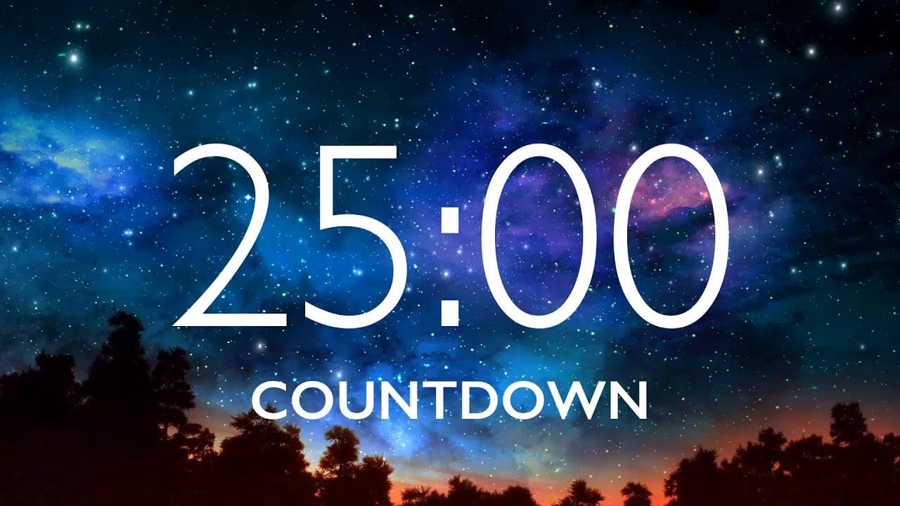 25 Minute Timer with Relaxing Music and Alarm – Starry Sky Background, Version 2