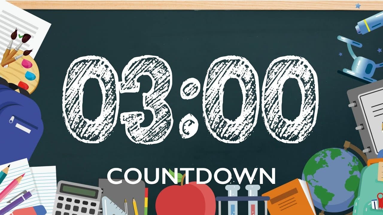 3 Minute Timer with Music and Alarm – School Supplies Background